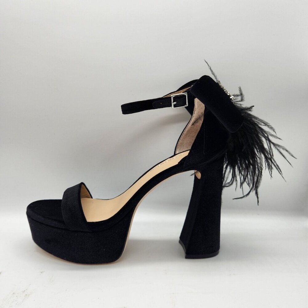 Antonio Melani Platform Sandals Size 7.5 Black Velvet feathers Rhinestone 663 - Picture 7 of 14